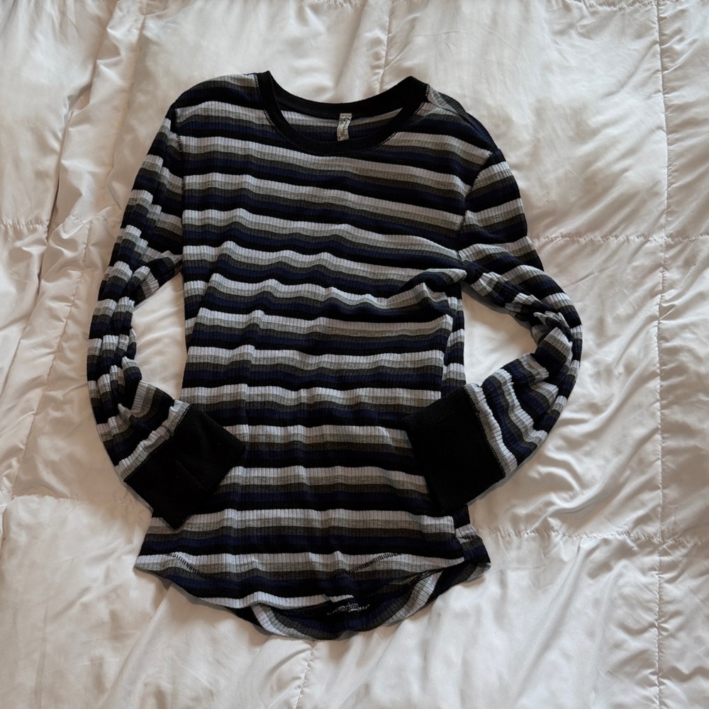 Free People Striped quarter sleeve top